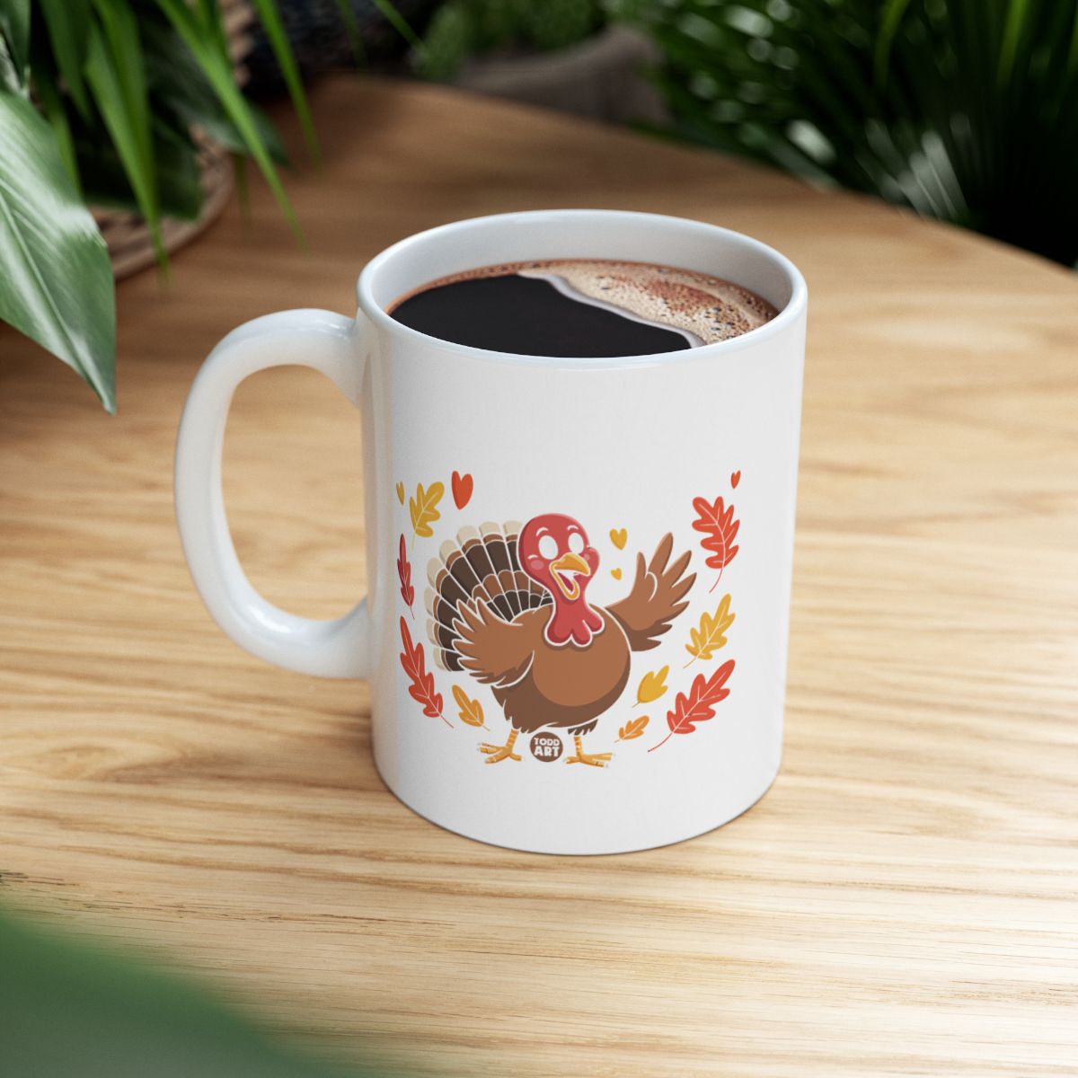 Cute Turkey and Fall Leaves Coffee Mug
