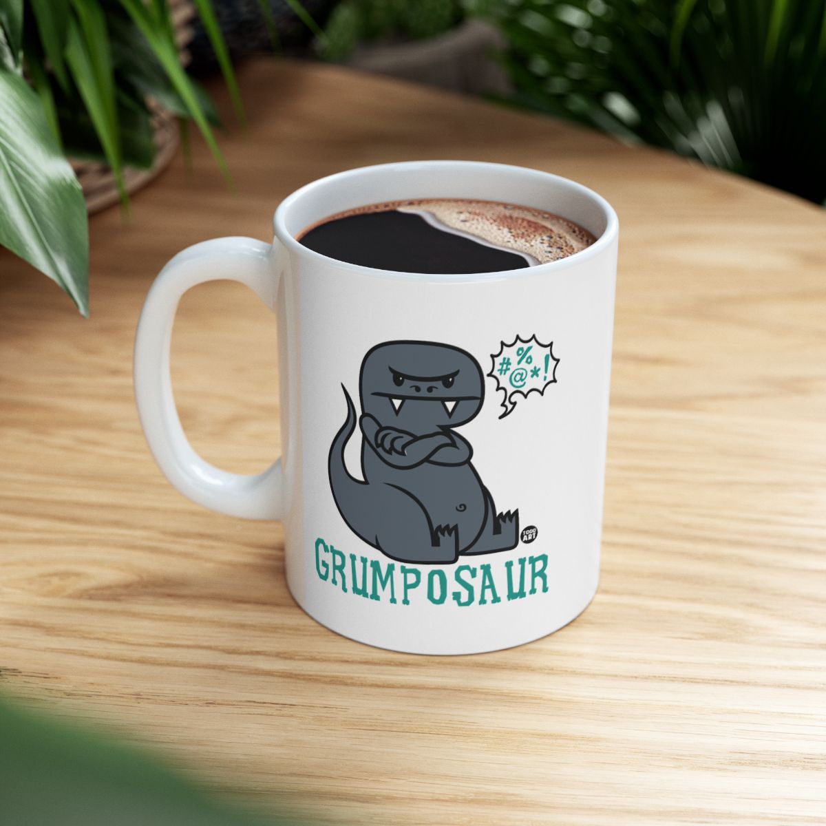 Funny Grumposaur Coffee Mug with Cartoon Dinosaur Design