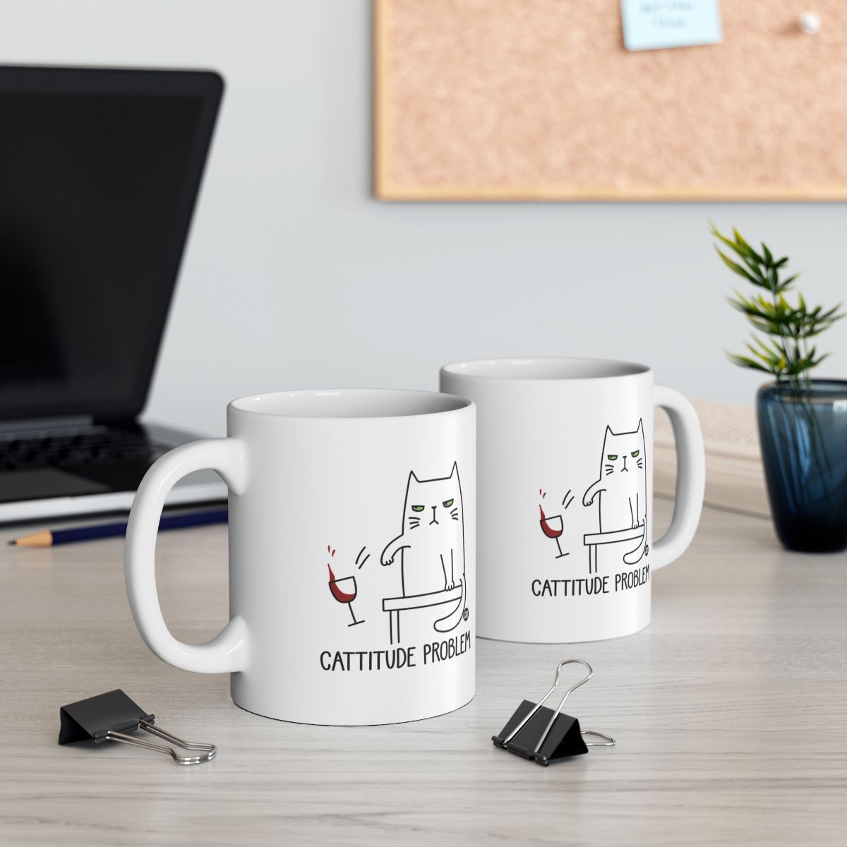 Cattitude Problems Mug with Cat Illustration Design