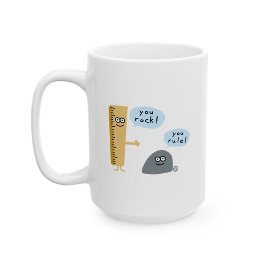 Funny Ruler and Rock Illustration Ceramic Mug