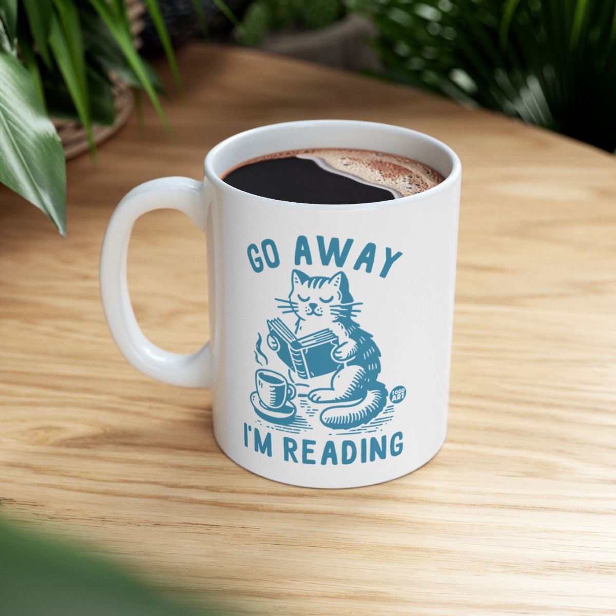 Go Away I'm Reading Cat with Coffee Mug
