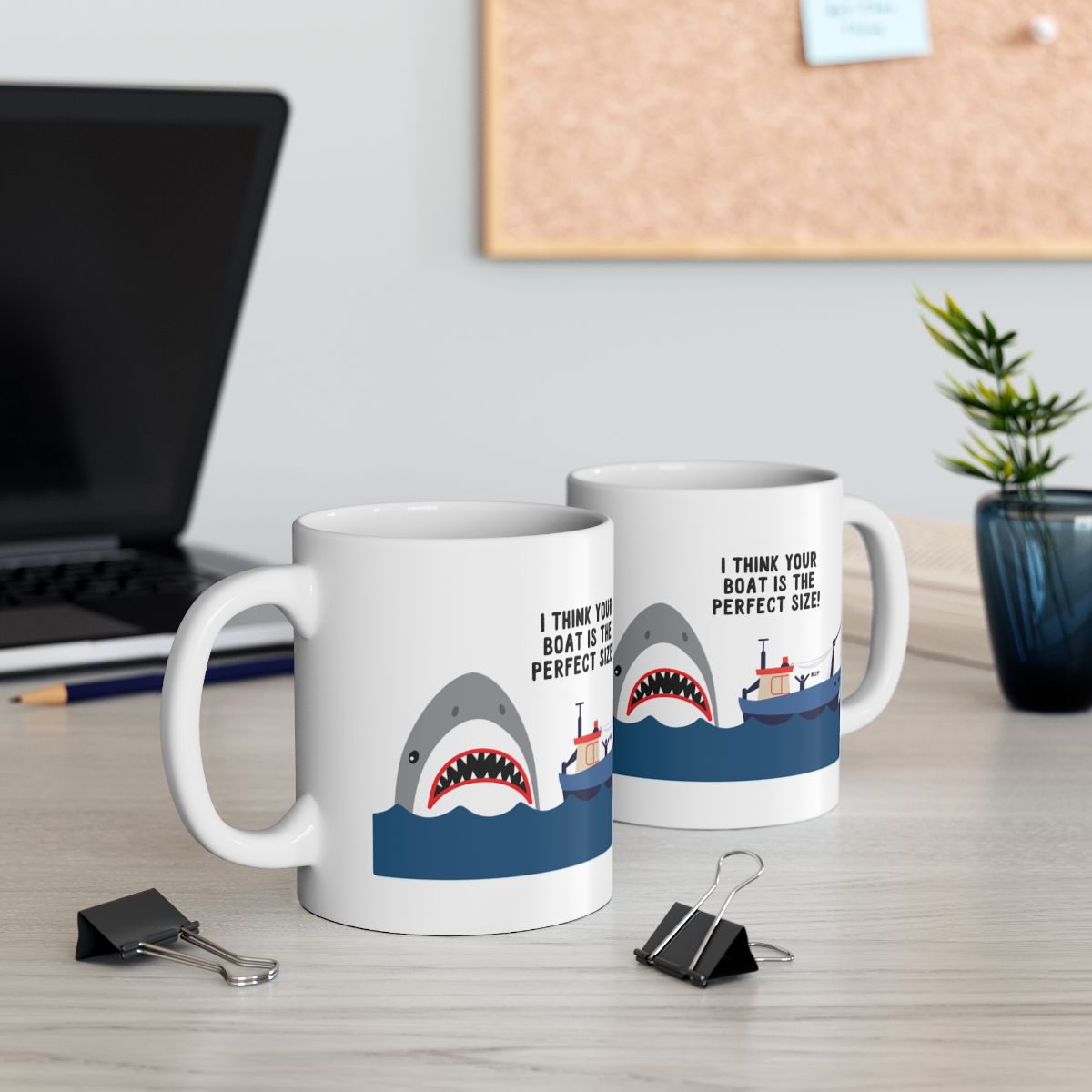 Shark and Boat Design Funny Coffee Mug