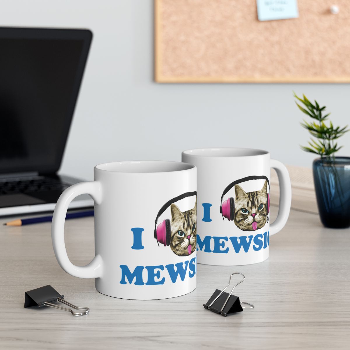 I Love Mewsic Cute Cat with Headphones Mug