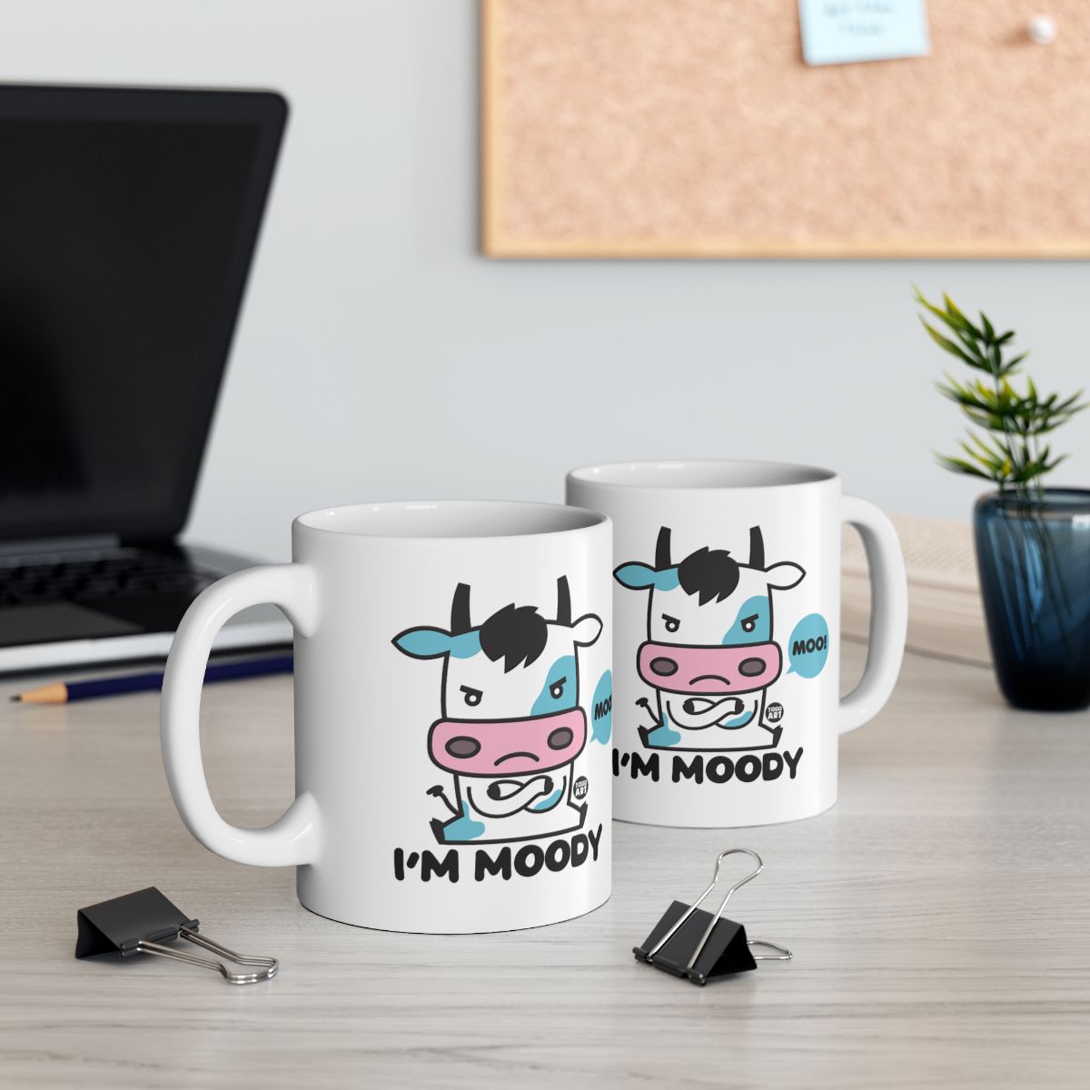 I'm Moody Cow Print Fun Office Mugs Set Coffee Cups