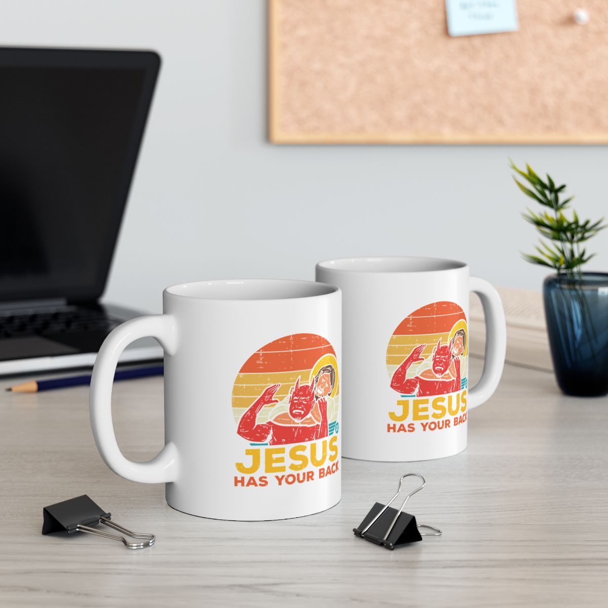 Jesus Has Your Back Retro Design Mug Product