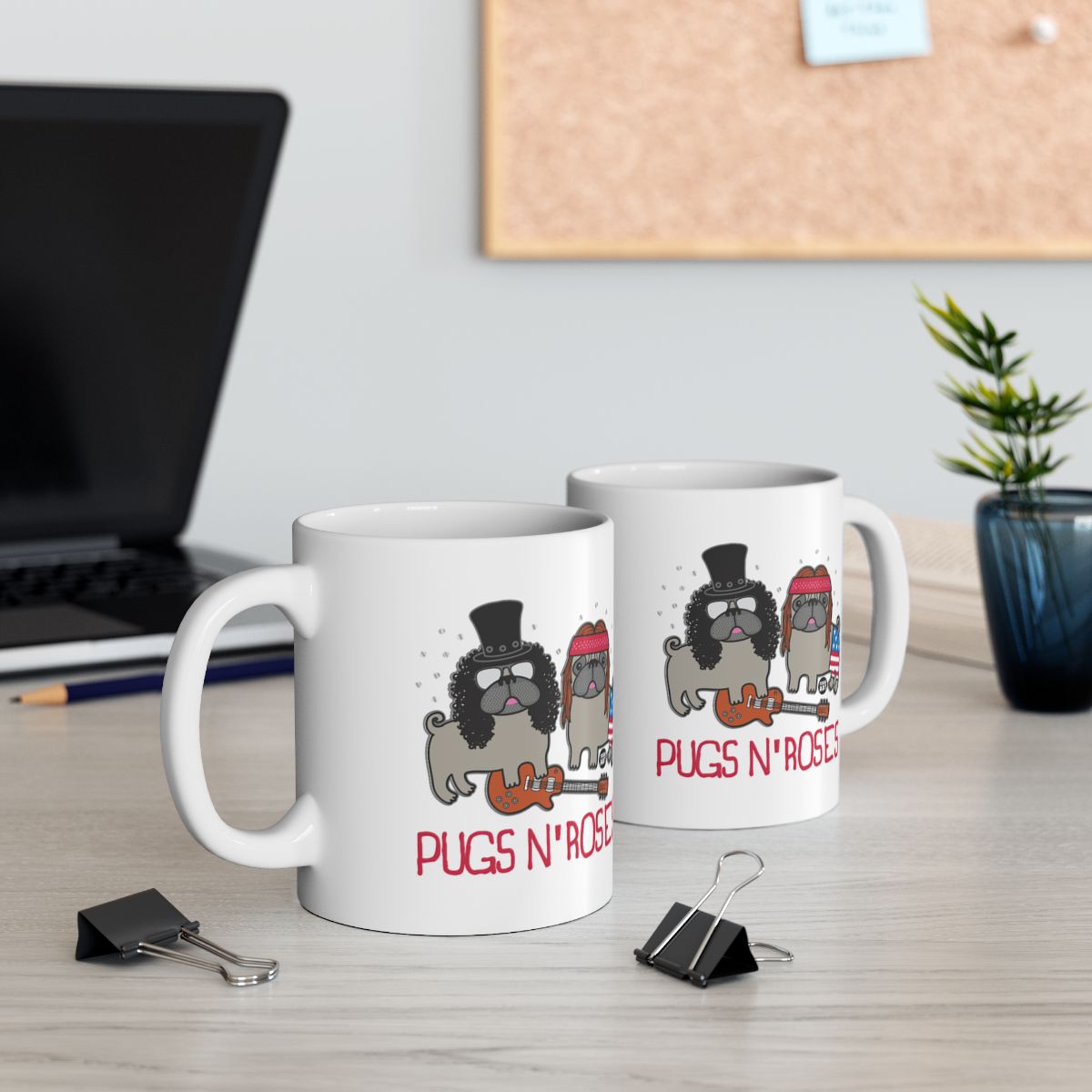 Pugs N' Roses Fun Mug with Cute Dog Design