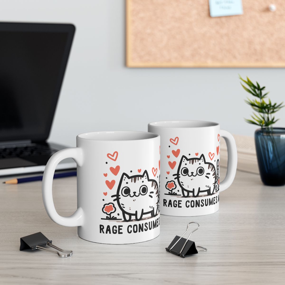 Adorable Cat Rage Consumes You Coffee Mug Set