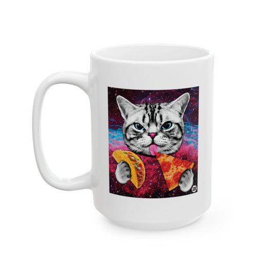 Cat Eating Pizza and Tacos Coffee Mug