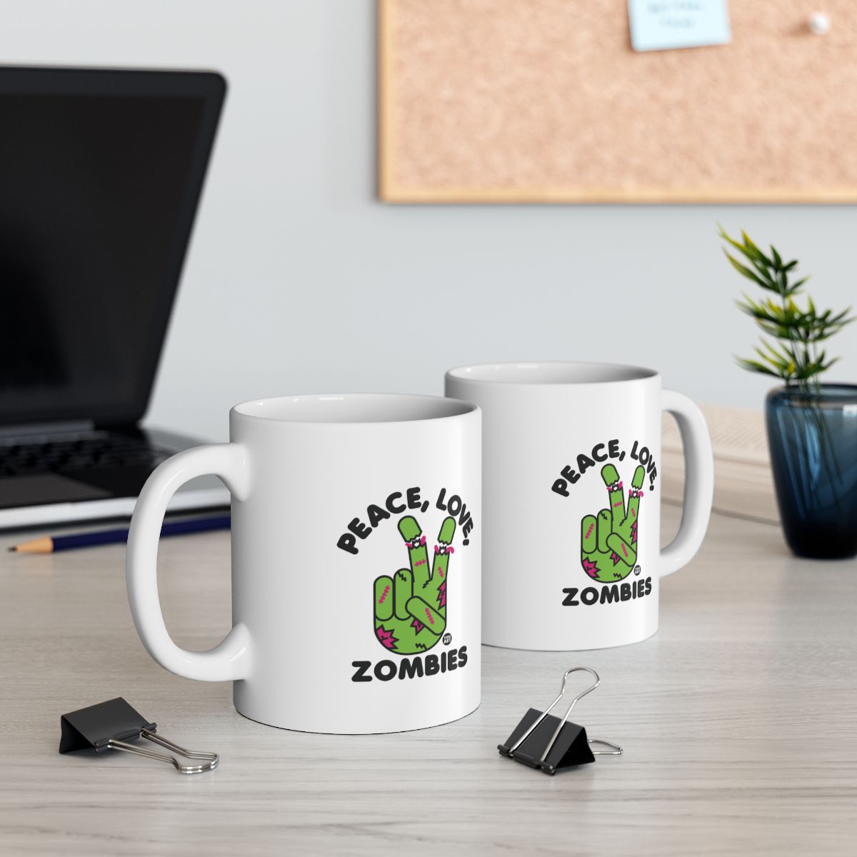 Peace Love Zombies white coffee mug