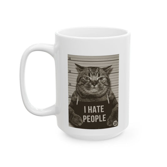 I Hate People Funny Cat Mug with Mugshot Design
