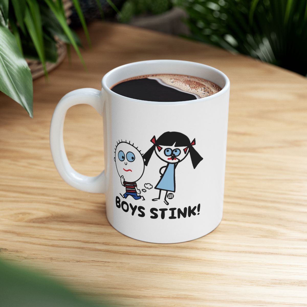 Cute Funny Coffee Mug with Boys Stink Cartoon Design