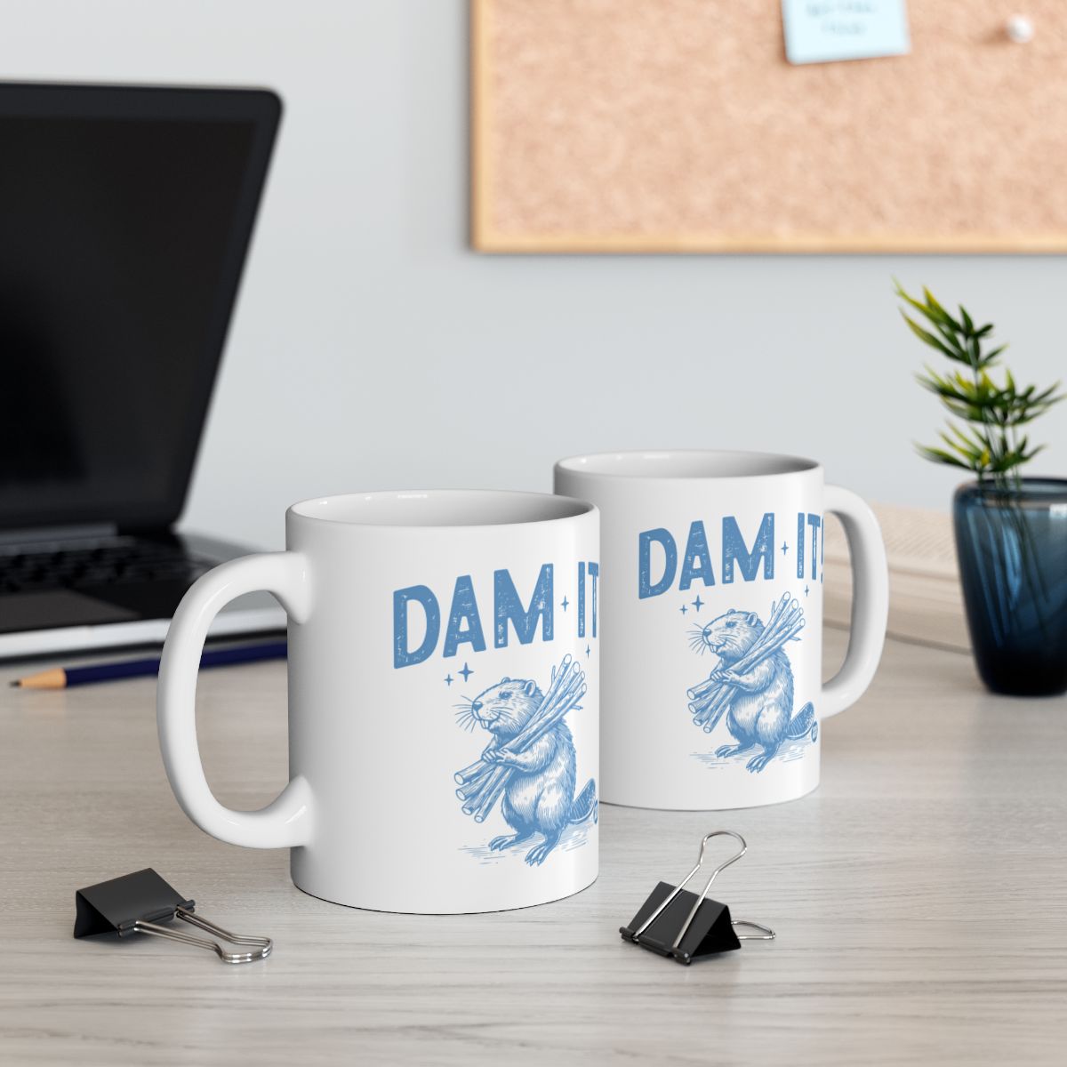 DAM IT Cute Beaver Illustration Coffee Mug Set