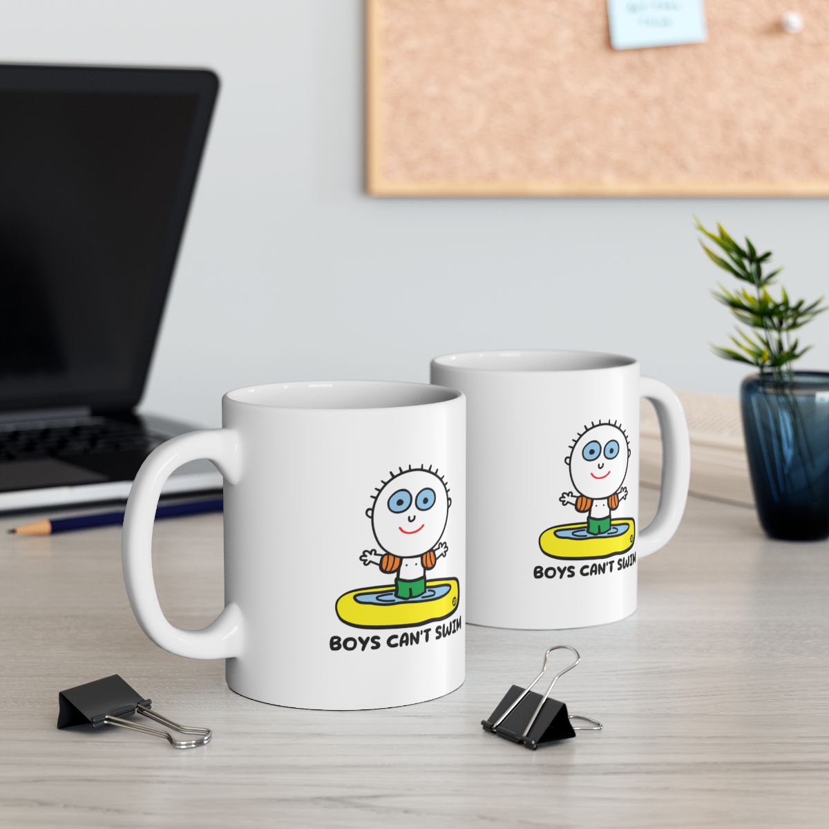 Boys Can't Swim Cartoon Graphic Mug for Coffee Lovers