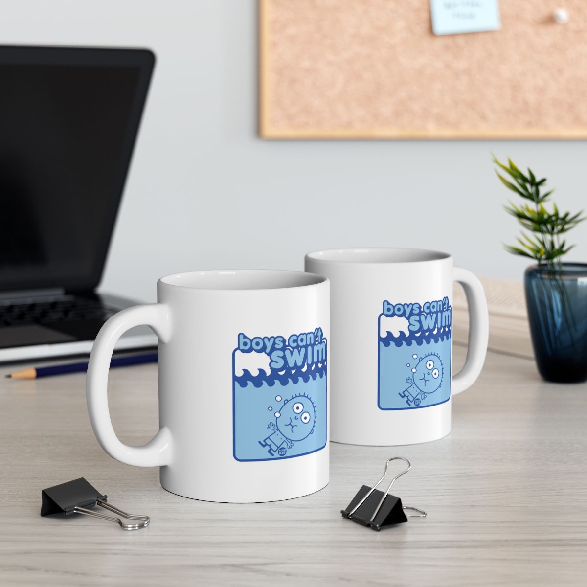 Boys Can Swim Mug with Fun Cartoon Print