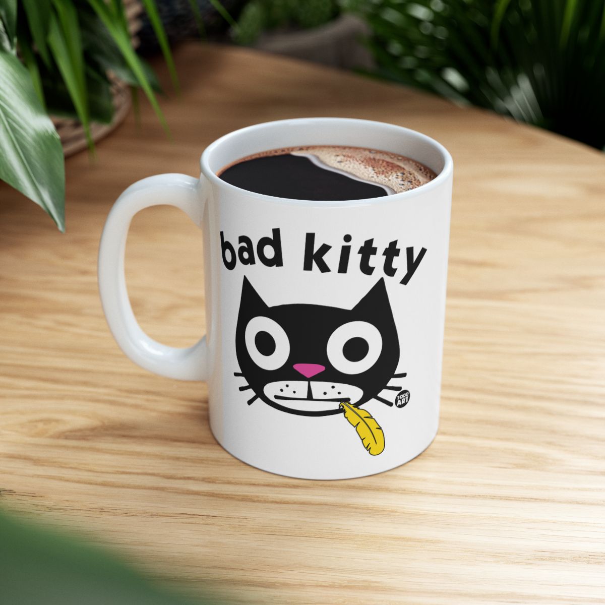 Funny Bad Kitty Black Cat with Feather Mug Product