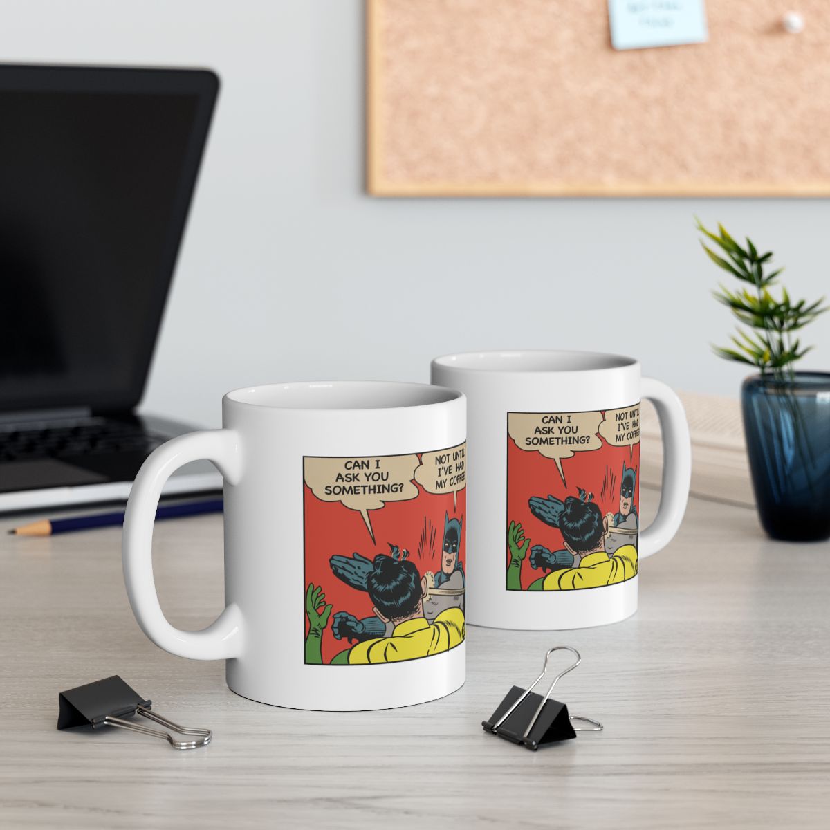 Comic Style Mug with Humorous Text for Coffee Lovers