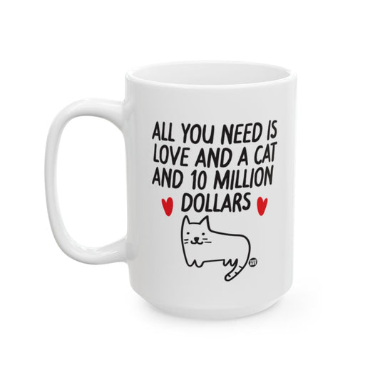 Funny Love and Cat Quote Coffee Mug with Red Hearts
