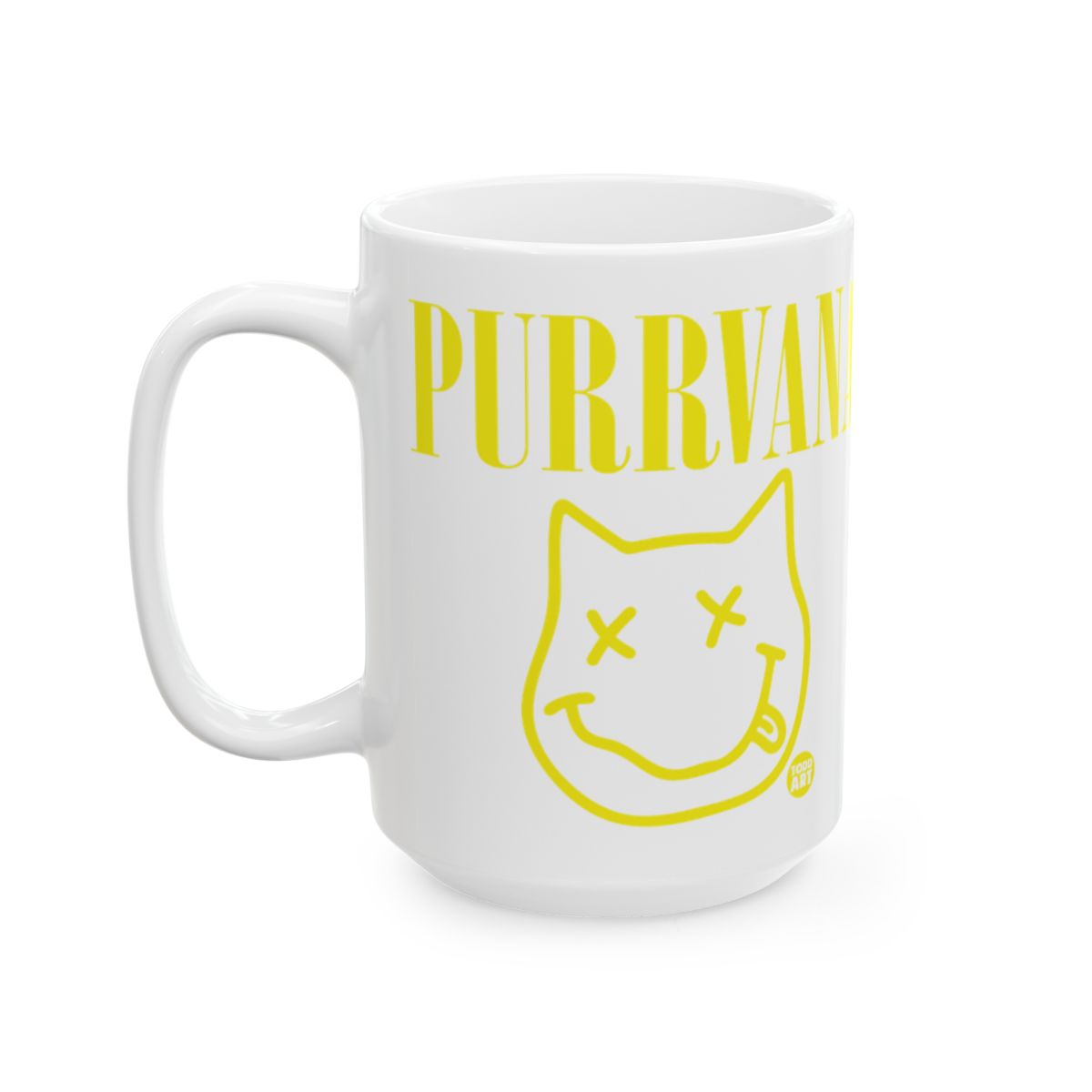 Purrvana Cat Mug with Smile Face and Text Design