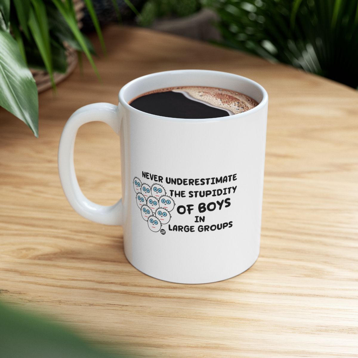 Never Underestimate the Stupidity of Boys Mug