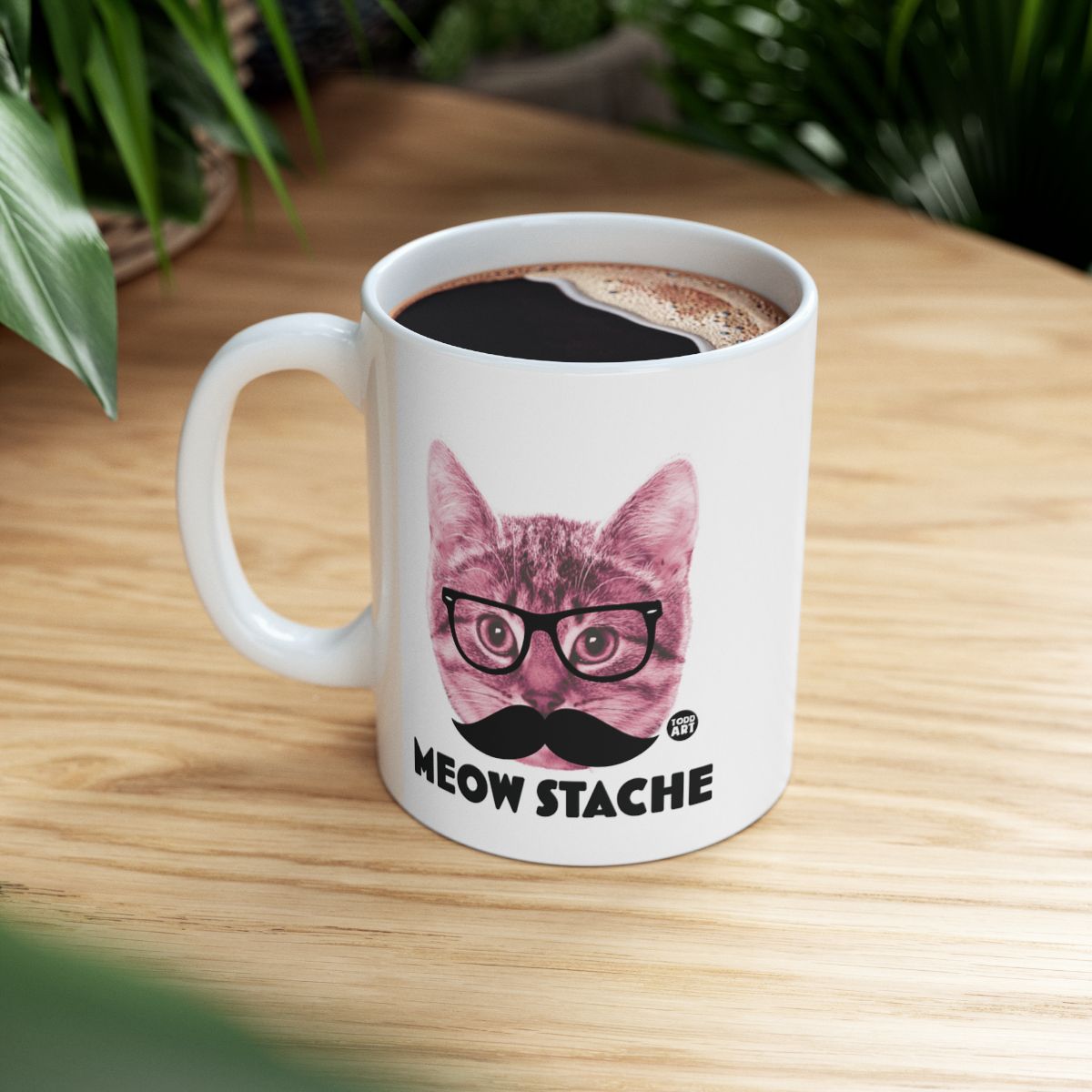 Meow Stache Funny Cat Mug With Glasses and Mustache